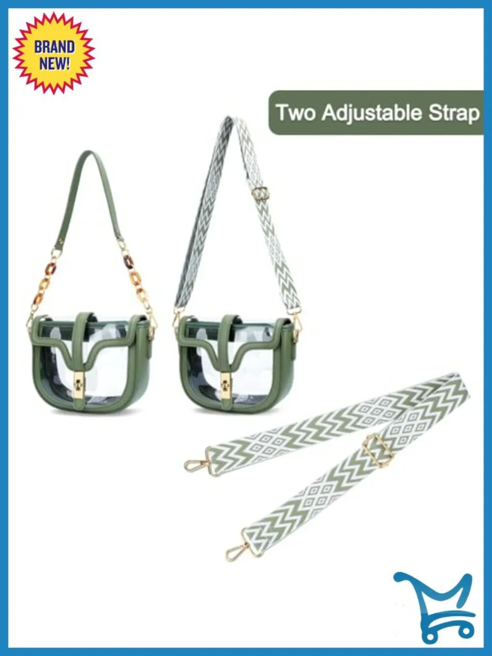 Clear Crossbody Purse Stadium Approved Women Transparent Shoulder Bag 2 Straps